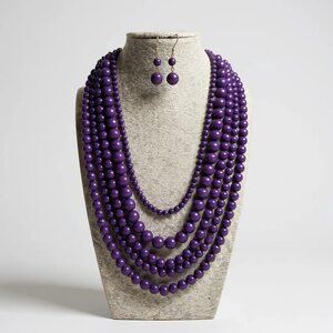 Five Layers Purple Lucite Bead Necklace earring Set